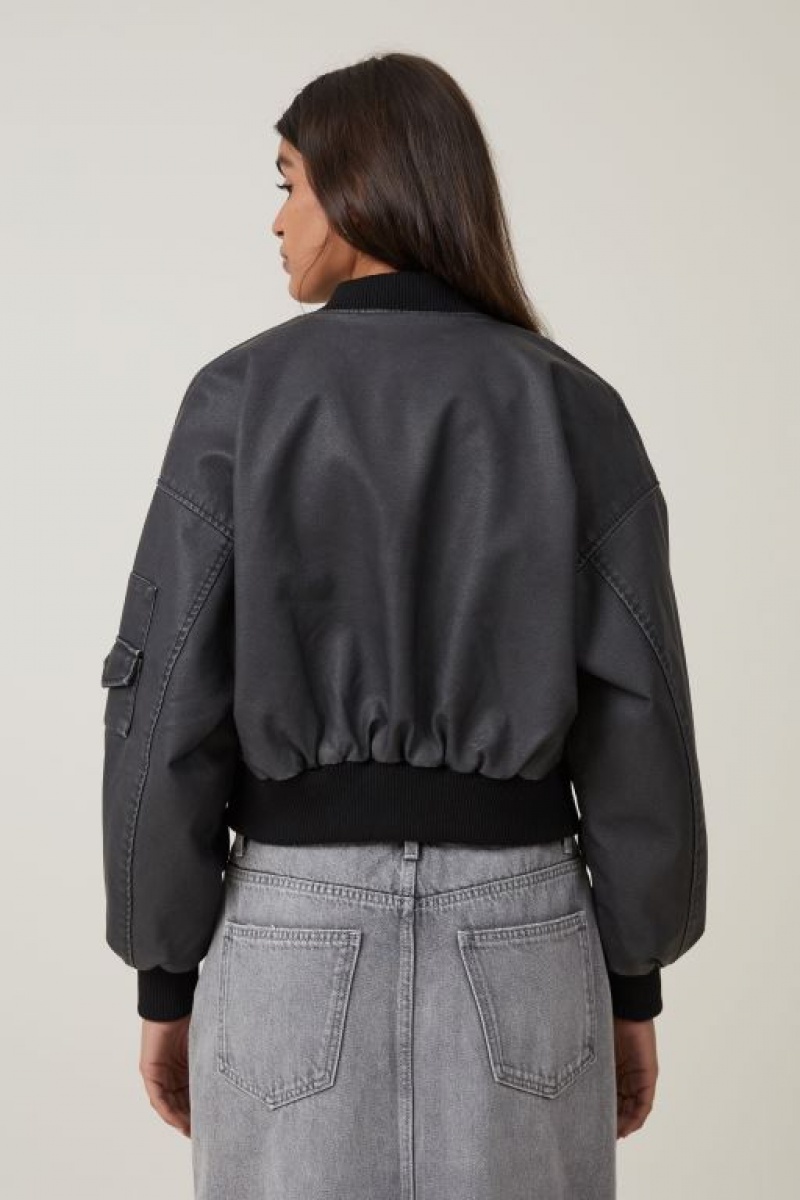 Chaquetas Cotton On Faux Cuero Cropped Bomber Mujer Negras | jbPTqjBecA6