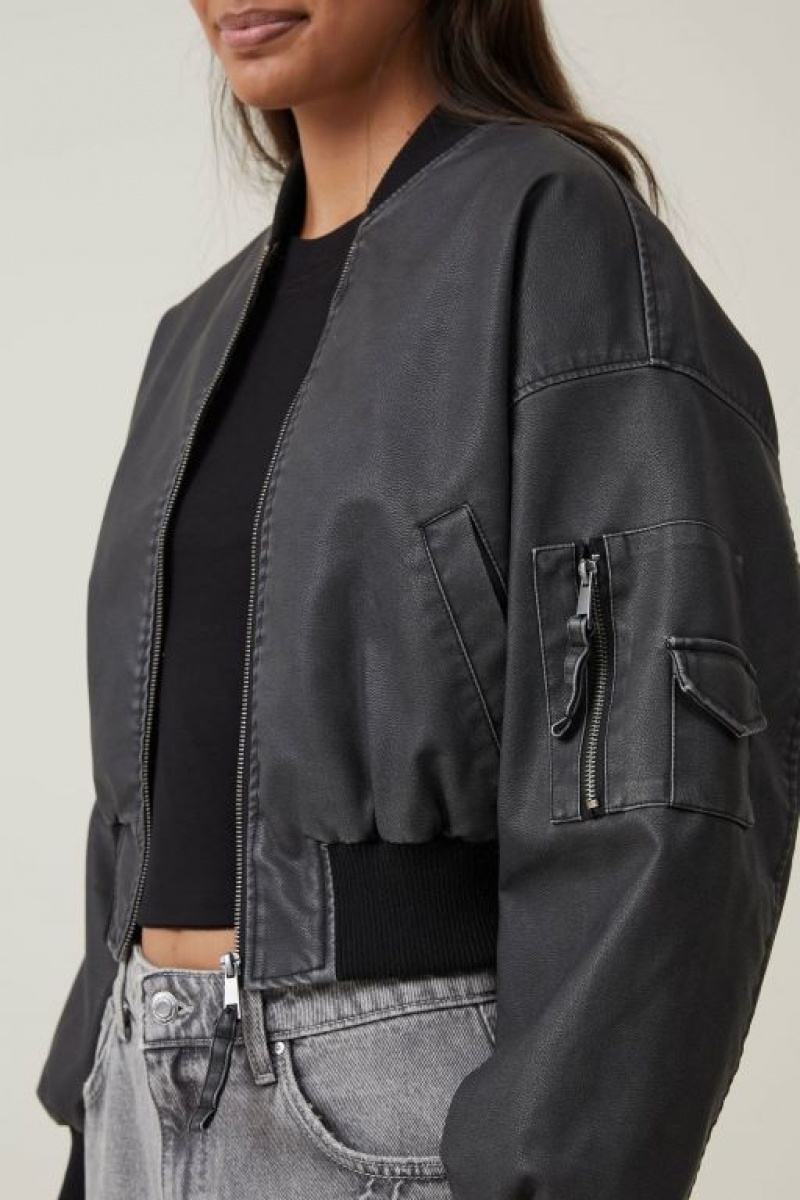 Chaquetas Cotton On Faux Cuero Cropped Bomber Mujer Negras | jbPTqjBecA6