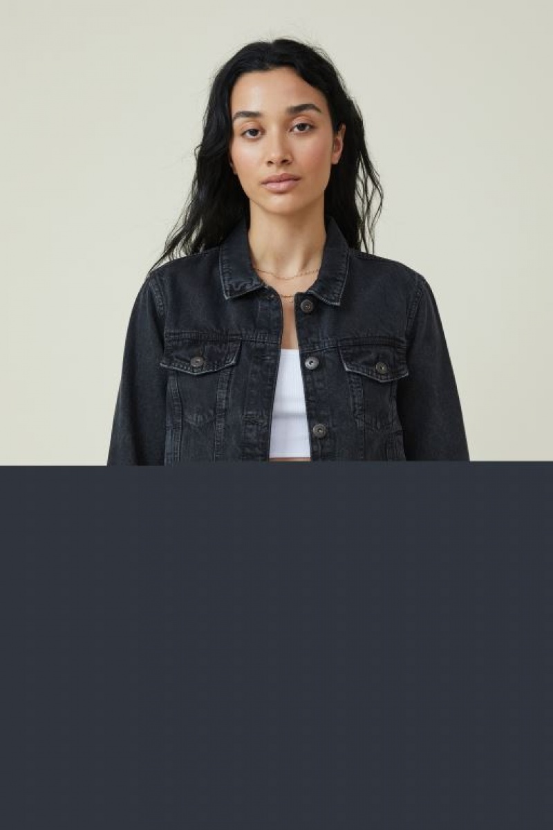 Chaquetas Cotton On Girlfriend Denim Mujer Gris Oscuro Negras | 98ONnT0Znsj