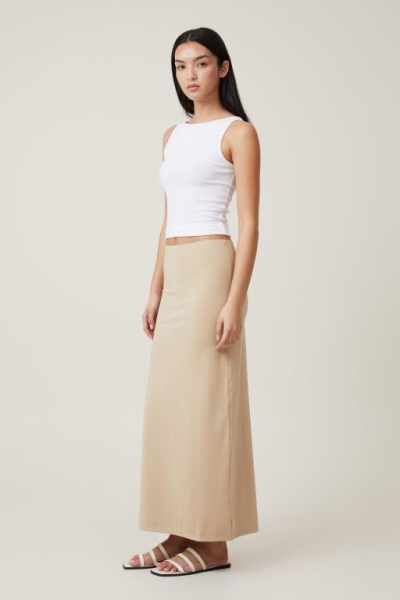 Falda Cotton On Ava Slip Maxi Mujer Beige Gris Marrones | upNMifYoSLw