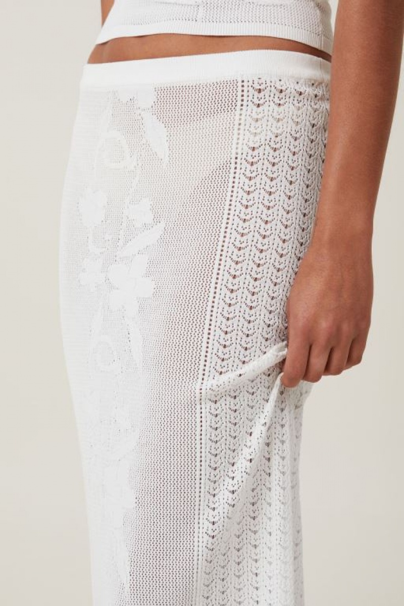 Falda Cotton On Pressed Flower Sheer Knit Maxi Mujer Blancas | FZXOFoUeuqQ