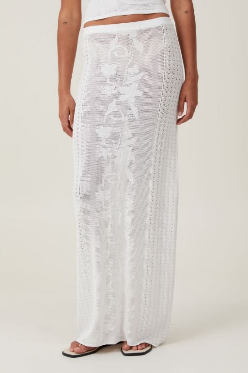 Falda Cotton On Pressed Flower Sheer Knit Maxi Mujer Blancas | FZXOFoUeuqQ
