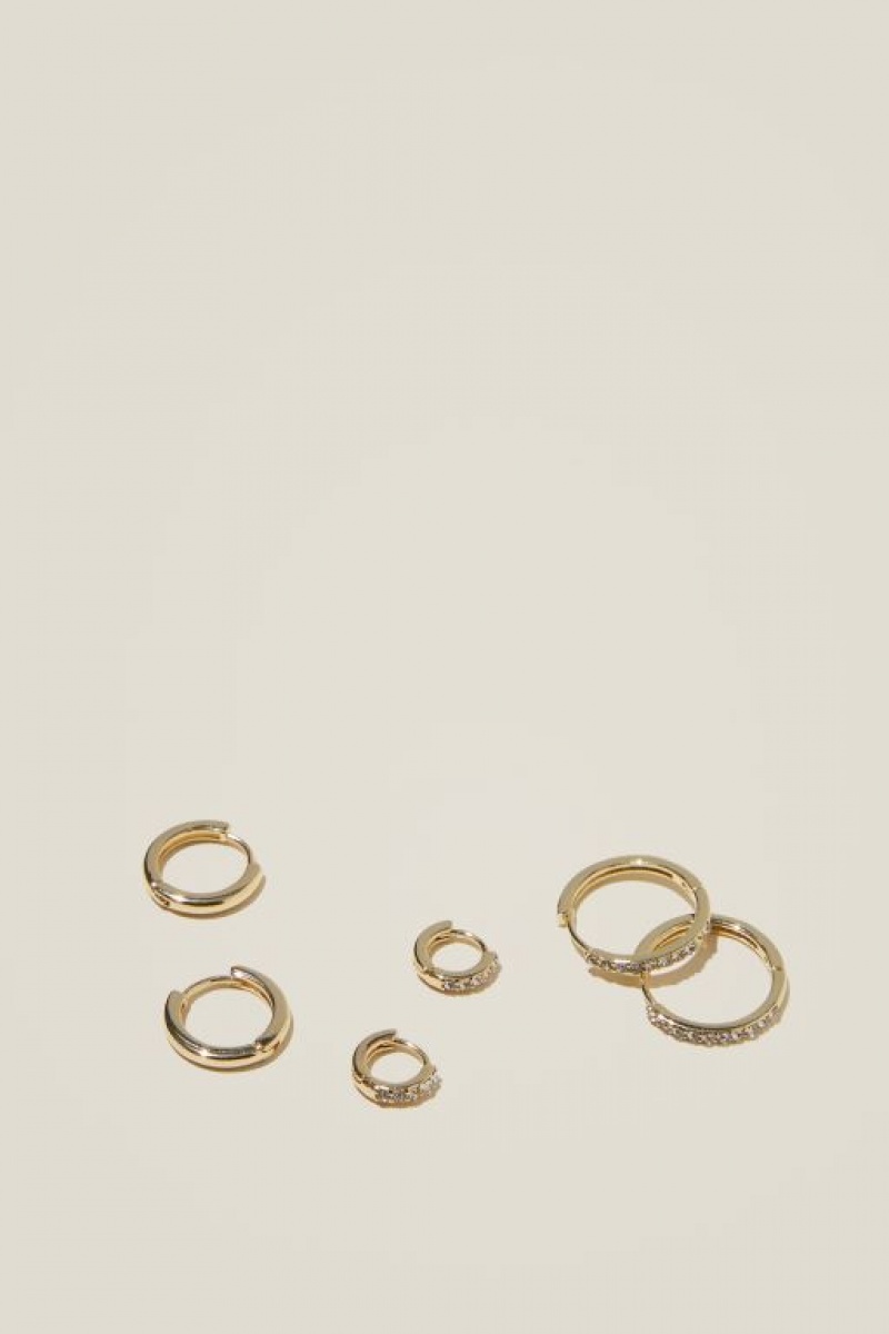Joyería Cotton On 3Pk Mid Earring Mujer Doradas | xhYDie83Bgp