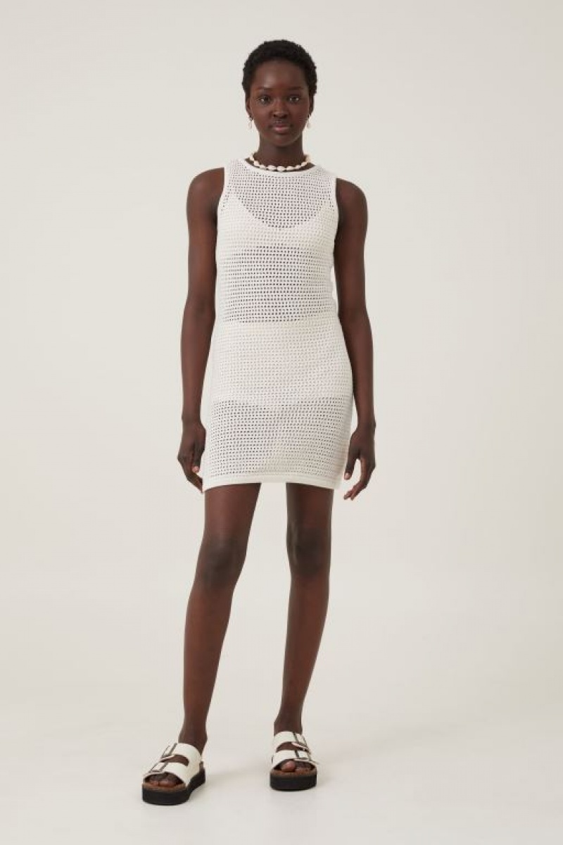 Mini Vestido Cotton On Corby Crochet Mujer Ecru | 76tiLYP0AwQ