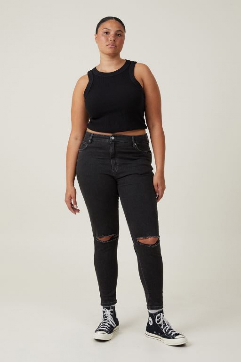 Pantalon Cotton On High Rise Flaco Jean Mujer Gris Oscuro Negras | ADnhmMPKMdn