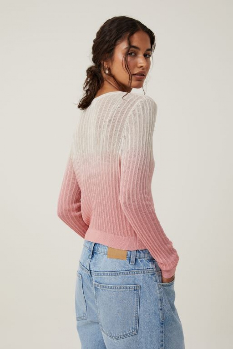 Prendas De Punto Cotton On Sheer Knit Crew Cardigan Mujer Gris Rosas | dqGR3lGKiLc