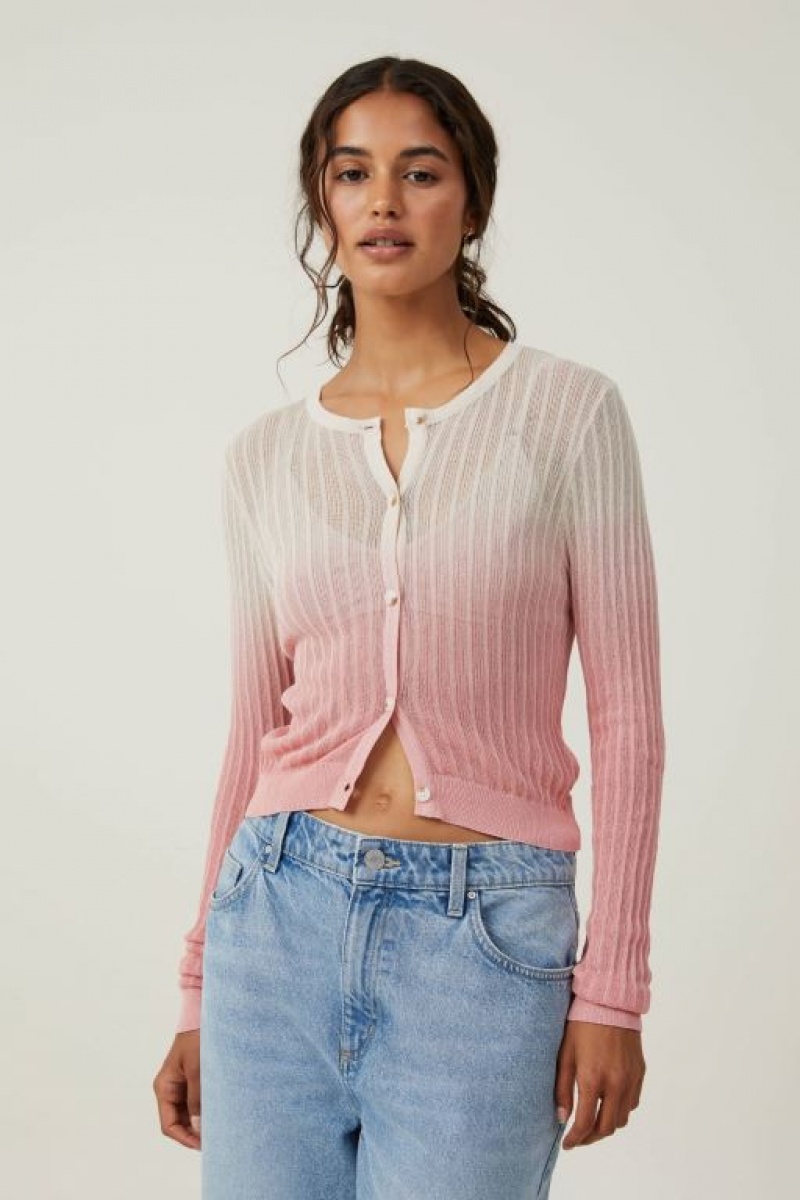 Prendas De Punto Cotton On Sheer Knit Crew Cardigan Mujer Gris Rosas | dqGR3lGKiLc