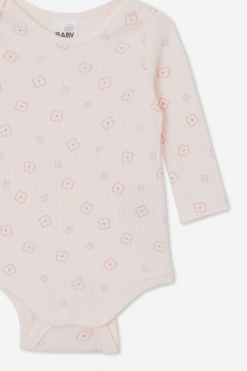 Rompers Cotton On Organic Newborn Long Sleeve Bubbysuit Bebe Rosas | a0KMopEmalr