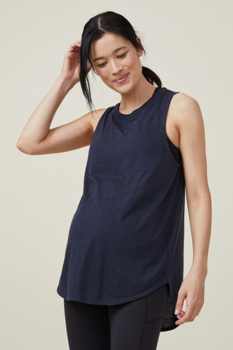 Ropa de Premamá Cotton On Active Curve Hem Tank Top Mujer Azul Marino | mcAgO1kq98X