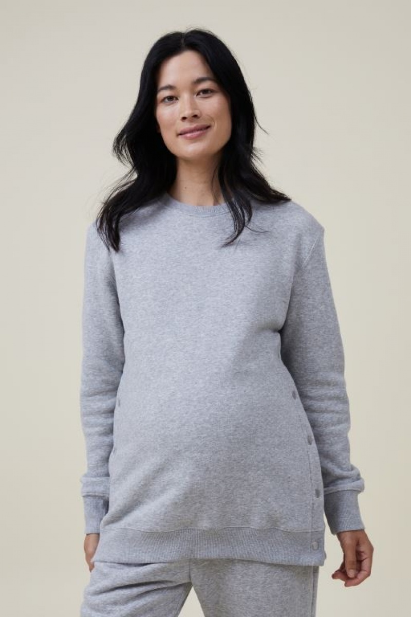 Ropa de Premamá Cotton On Classic Stud Side Crew Fleece Mujer Gris | xs9tp3CpEe9