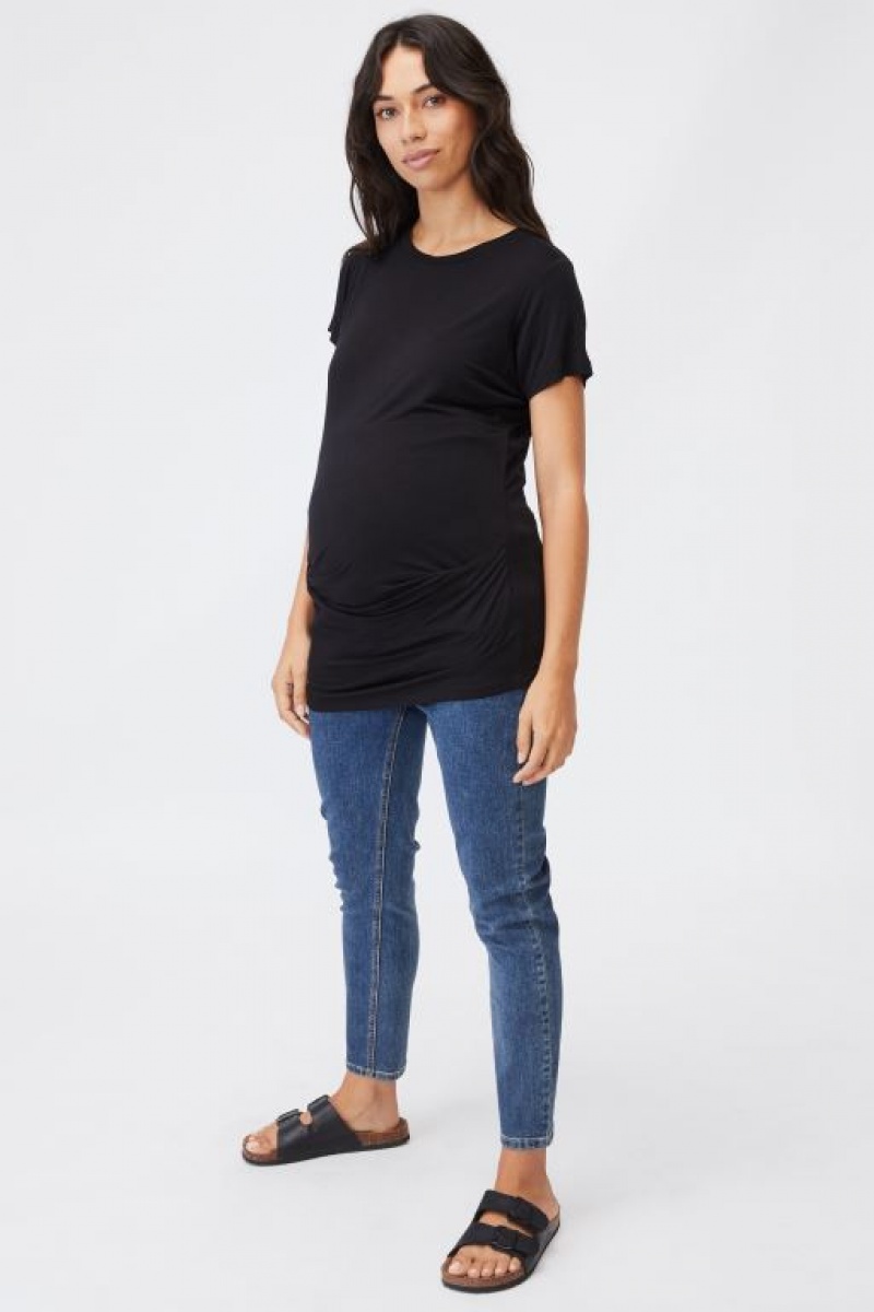Ropa de Premamá Cotton On Wrap Front Corta Sleeve Top Mujer Negras | M4usC3Op2hn