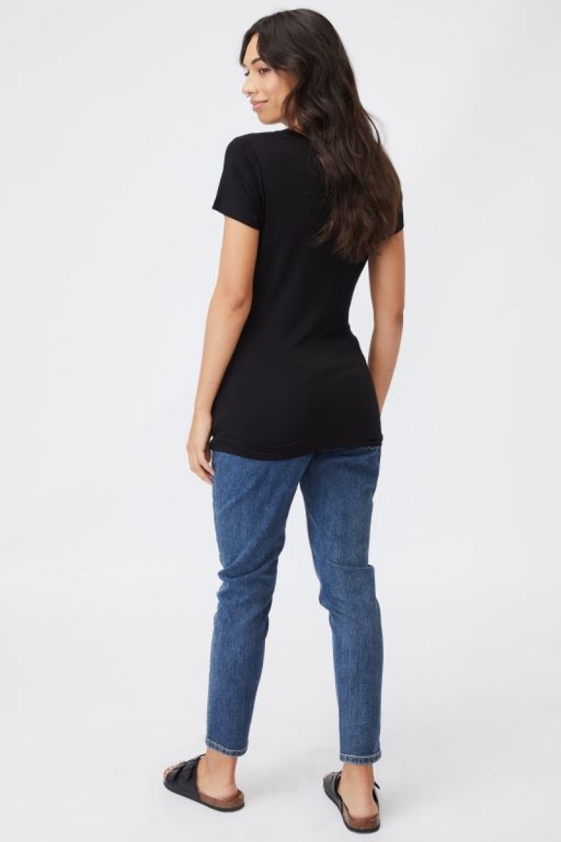 Ropa de Premamá Cotton On Wrap Front Corta Sleeve Top Mujer Negras | M4usC3Op2hn