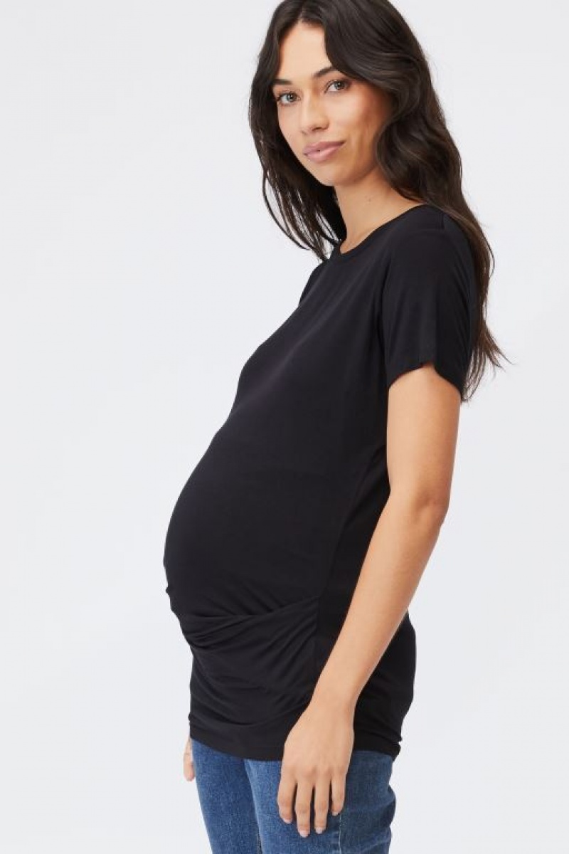 Ropa de Premamá Cotton On Wrap Front Corta Sleeve Top Mujer Negras | M4usC3Op2hn