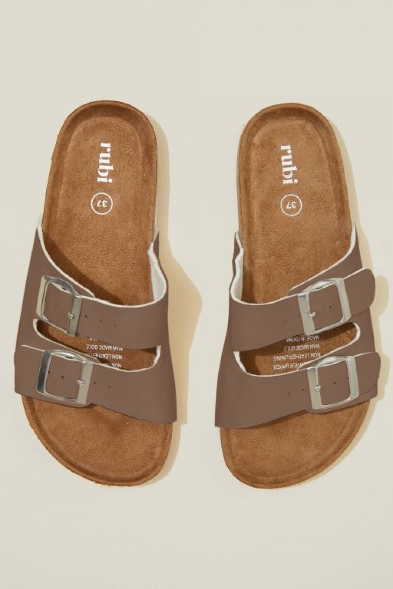 Sandalias Cotton On Rex Double Hebilla Chanclas Mujer Marrones | hpmFoklbDH2