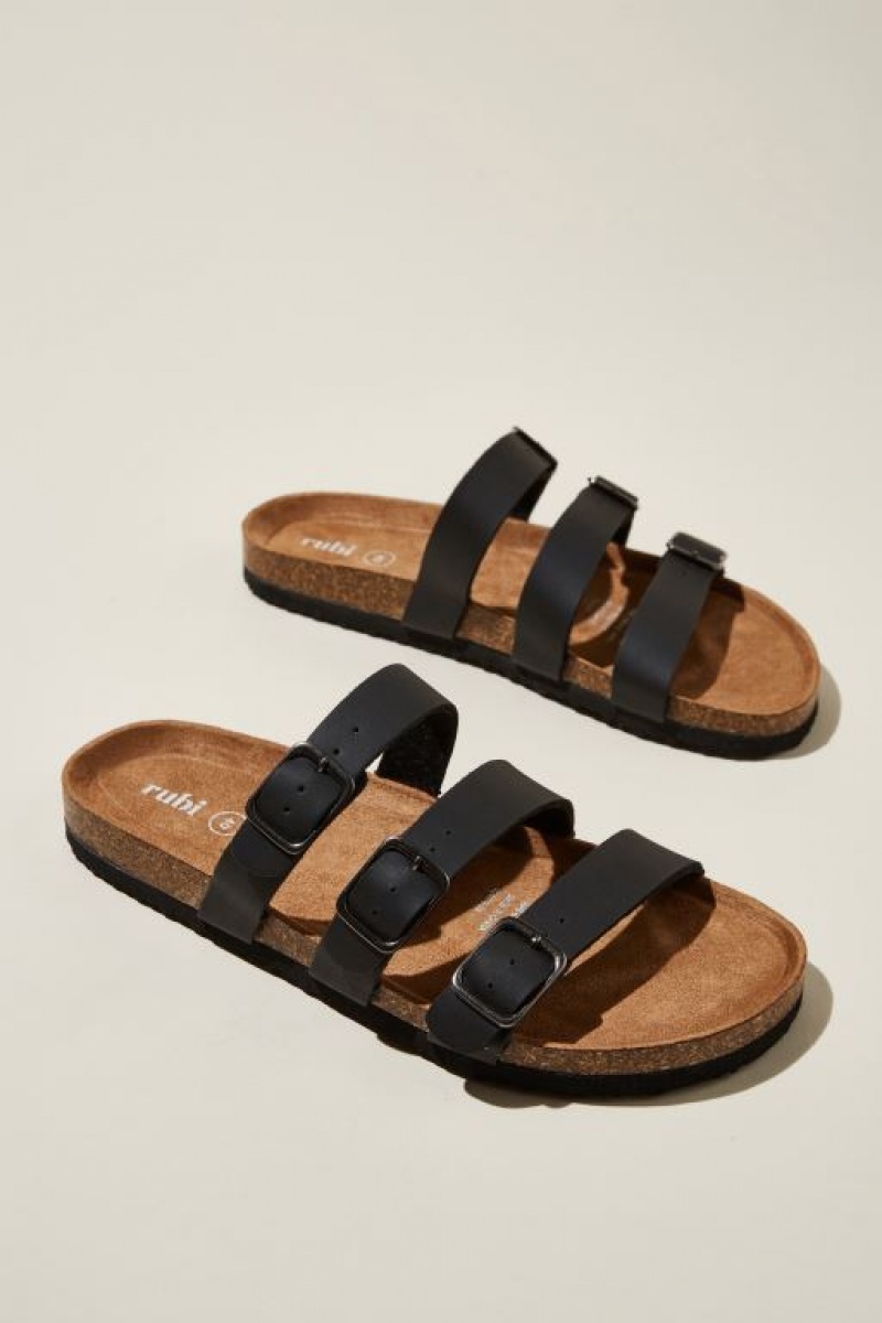 Sandalias Cotton On Rex Triple Correa Chanclas Mujer Negras | qnGzWFOhVg4