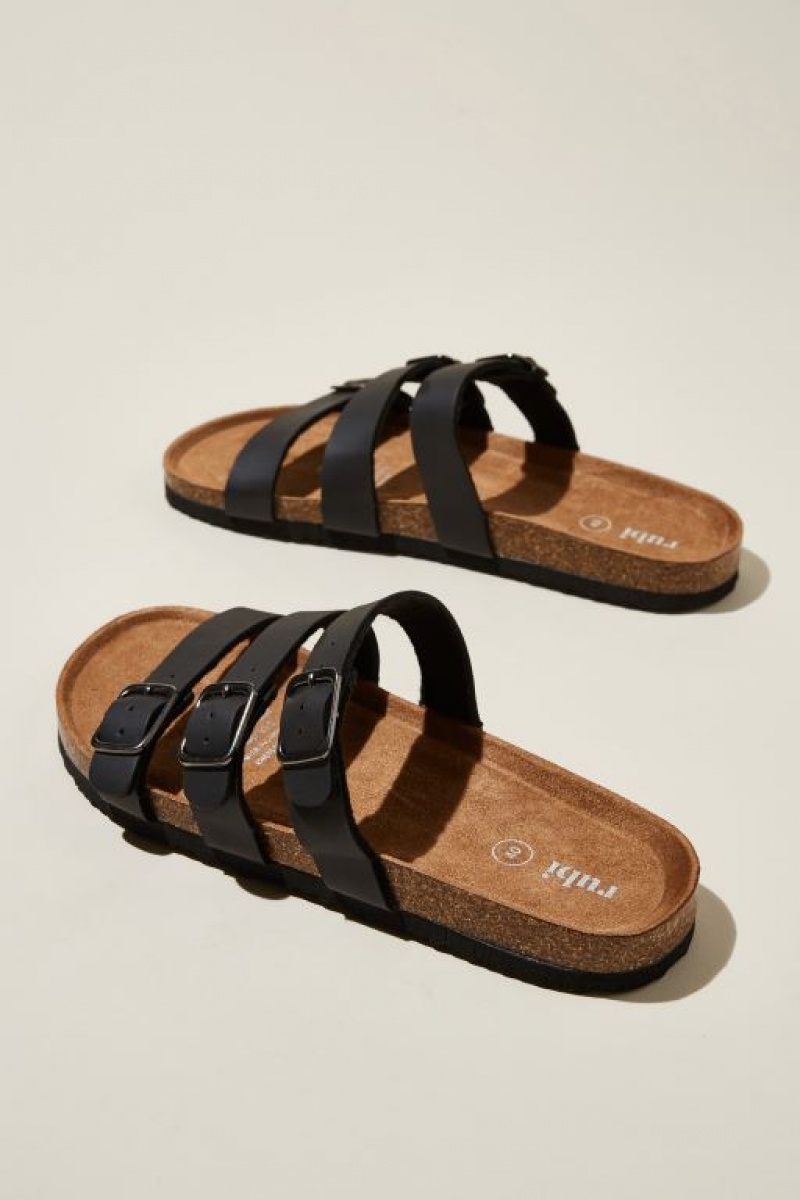 Sandalias Cotton On Rex Triple Correa Chanclas Mujer Negras | qnGzWFOhVg4