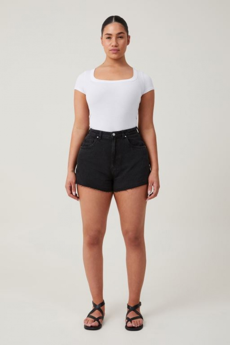 Short Cotton On Curvy High Mom Denim Mujer Gris Oscuro Negras | m68rM4Bl4LB