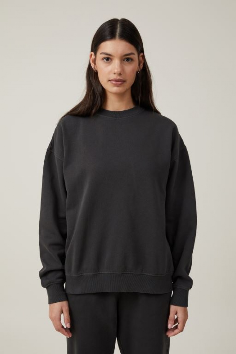 Sudadera con Capucha Cotton On Classic Washed Crew Sweatshirt Mujer Negras | 71lWjO00VA9