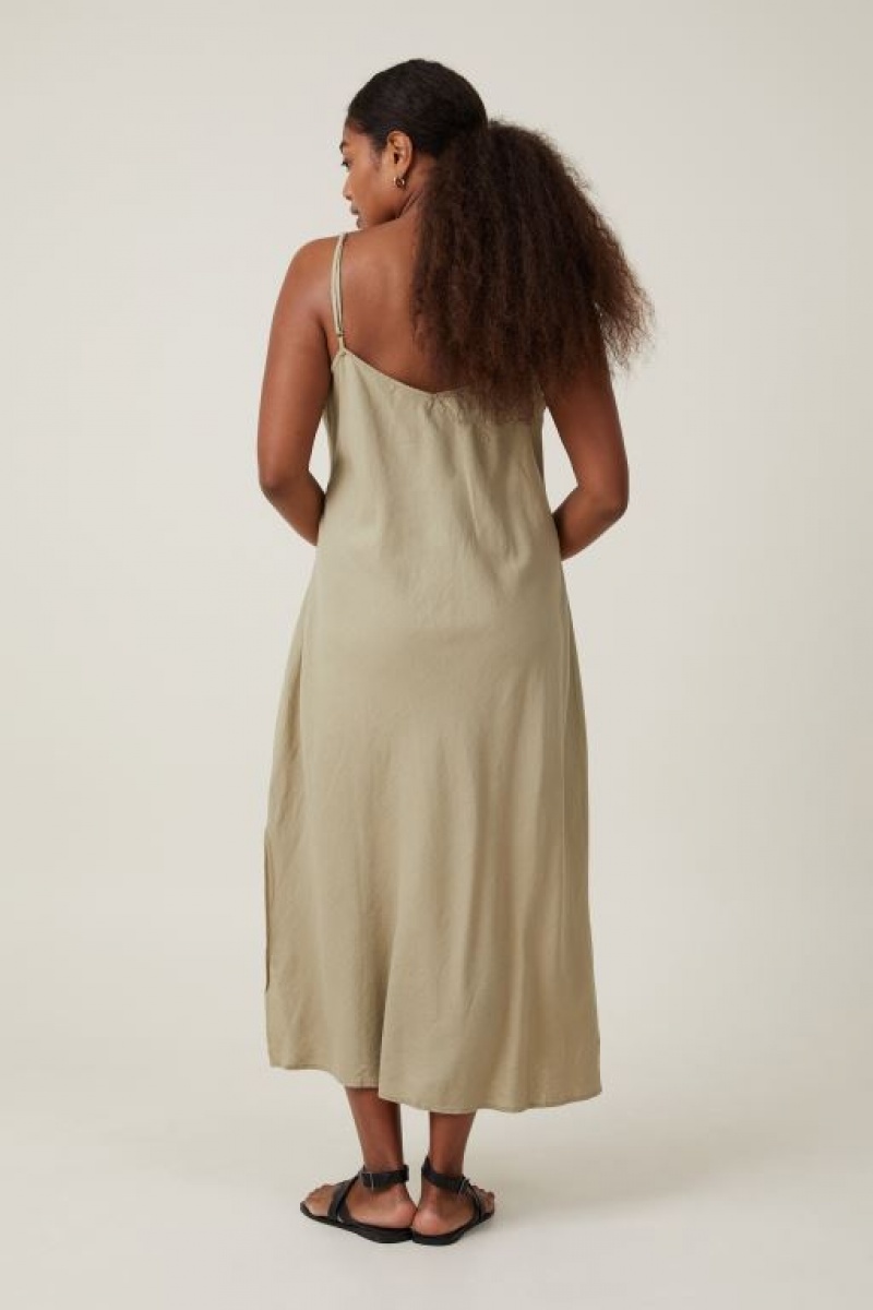 Vestido A Media Pierna Cotton On Haven Slip Mujer Verde Oliva | NamSb9c4kgv