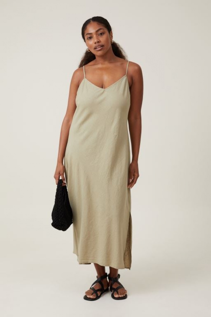 Vestido A Media Pierna Cotton On Haven Slip Mujer Verde Oliva | NamSb9c4kgv