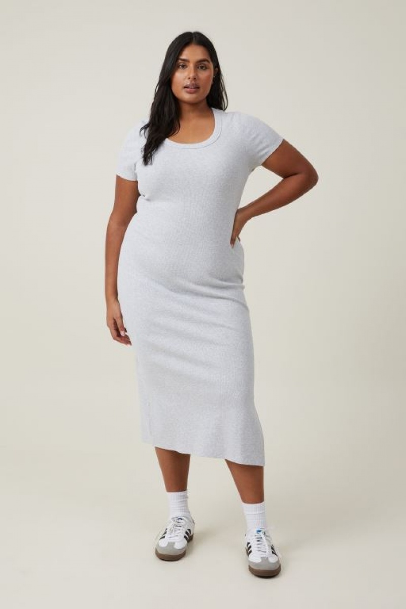 Vestido A Media Pierna Cotton On Rib Corta Sleeve Mujer Gris Claro | xnL6zBsLPBi