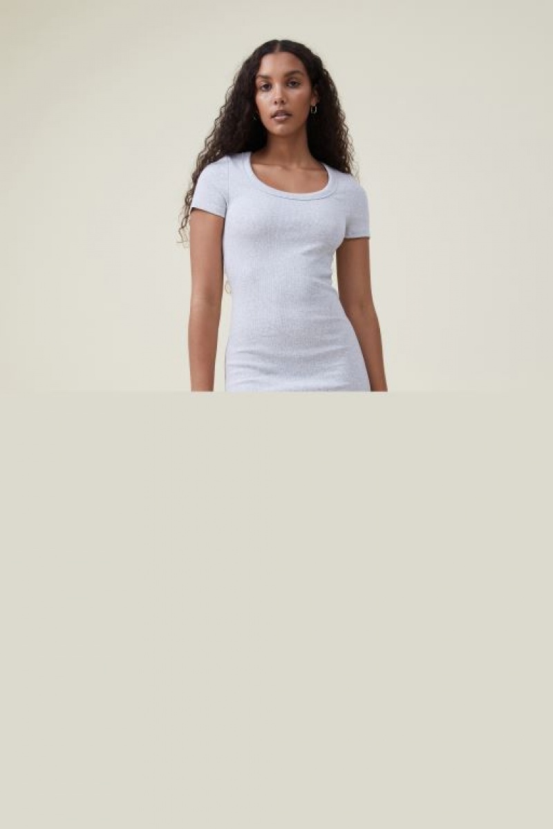 Vestido A Media Pierna Cotton On Rib Corta Sleeve Mujer Gris Claro | xnL6zBsLPBi