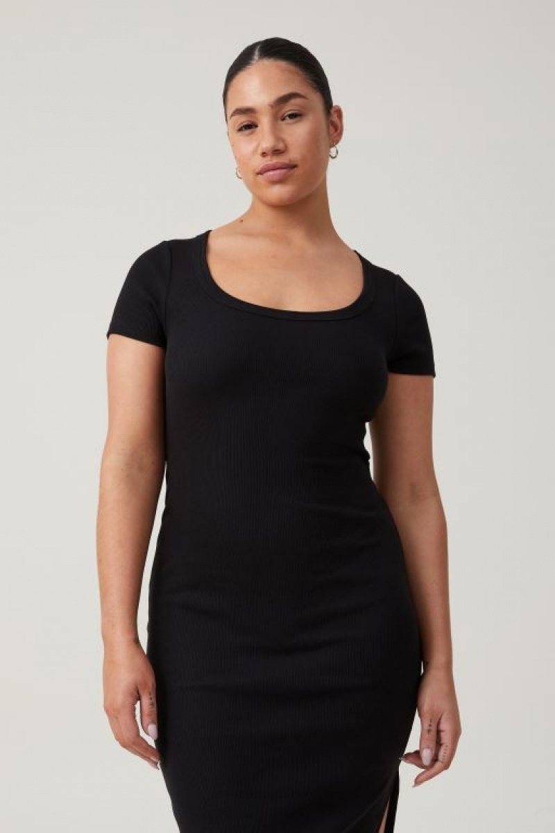 Vestido A Media Pierna Cotton On Rib Corta Sleeve Mujer Negras | jcTEXwd8SHw