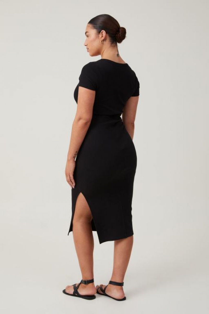 Vestido A Media Pierna Cotton On Rib Corta Sleeve Mujer Negras | jcTEXwd8SHw