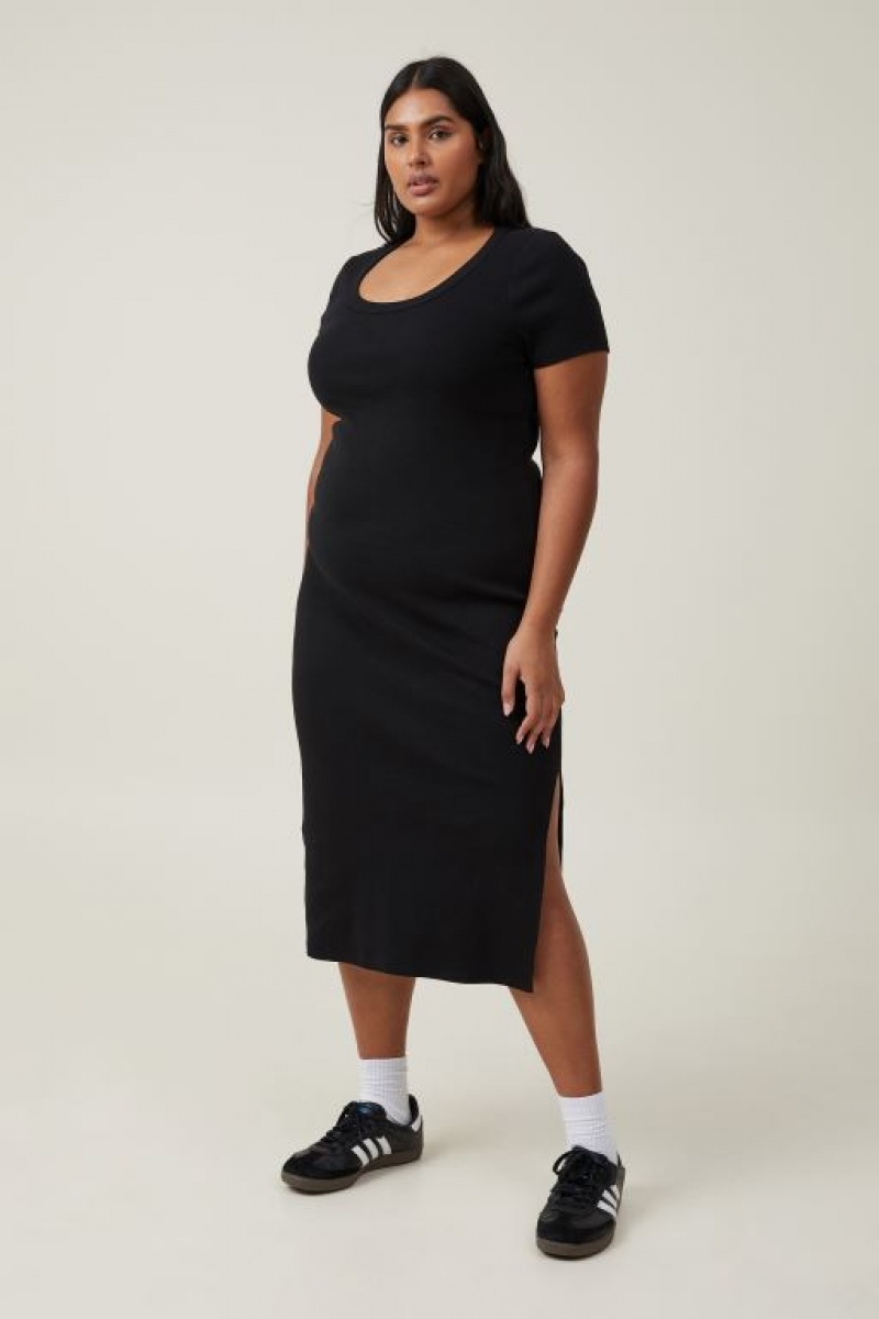 Vestido A Media Pierna Cotton On Rib Corta Sleeve Mujer Negras | jcTEXwd8SHw