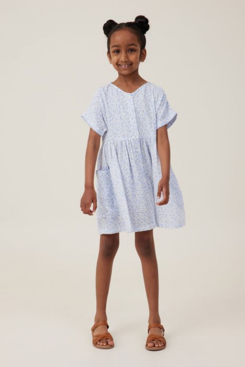 Vestido Cotton On Isabel Corta Sleeve Niña Amarillo Claro Azules | f77TyCvNDED